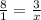 \frac{8}{1} =\frac{3}{x}