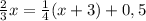 \frac{2}{3}x=\frac{1}{4} (x+3)+0,5