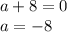 a + 8 = 0 \\ a = - 8