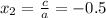 x_2=\frac{c}{a}=-0.5