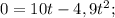 0 = 10t - 4,9t^2;