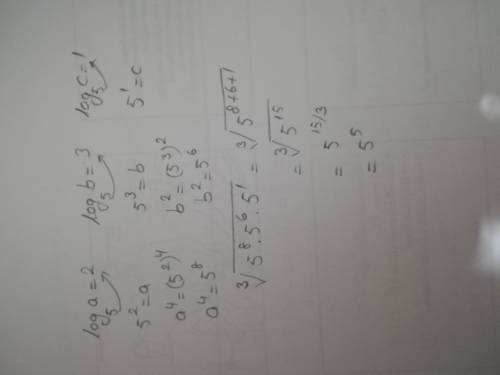 Найти кубический корень из (а^4)*(b^2)* c, если известно: log5(a)=2; log5(b)=3; log5(c)=1