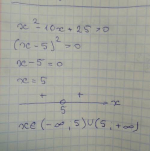 X^2-10x+25> 0 решить неравенство