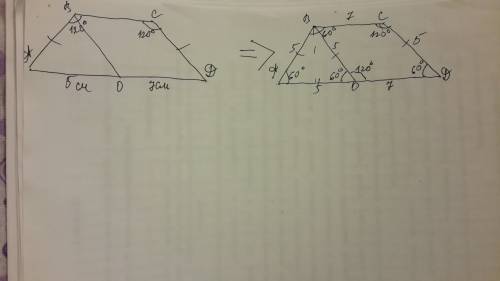 Угол при основании равнобокой трапеции равен 120 градусов. прямая которая проходит через вершину туп