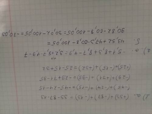 Запишите данное выражение без скобок: а) (+33)+(-87)+(-13) б) (-45)+(-24)+(-15) в) (-29+(+71)+(-95)