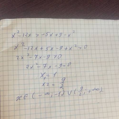 Решите неравенство.x^2-12x> -5x+9-x^2