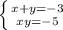 \left \{ {{x+y=-3} \atop {xy=-5}} \right.