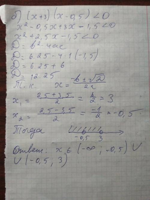 Решите неравенство: a) (х+2)(х+3)> 0 б) (x+3)(x-0,5)< 0