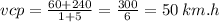 vcp = \frac{60 + 240}{1 + 5} = \frac{300}{6} = 50 \: km.h