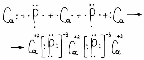 Записать схему образования связи между кальцием(ca) м фосфором (p)