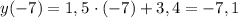 y(-7) = 1,5 \ \cdotp (-7) + 3,4 = -7,1