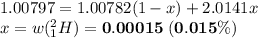 1.00797 = 1.00782(1 - x) + 2.0141x \\x = w(^{2}_{1}H) = \bf{0.00015\;(0.015\%)}