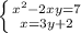 \left \{ {{x^2-2xy=7} \atop {x=3y+2}} \right.