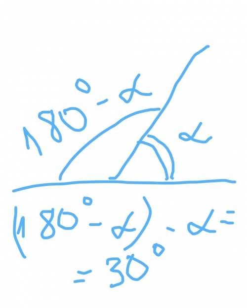 Чему равен угол, если известно, что на 30° меньше угла, смежного с ним?