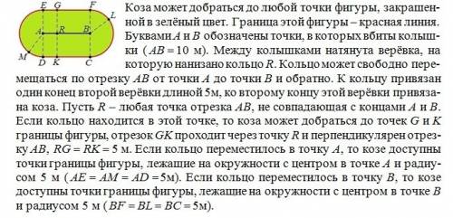 Хозяйка козу на пастбище вбила два колышка на расстоянии 10м один от другого,натянула между колышкам