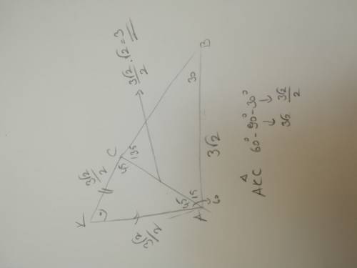 Втреугольнике abc ab=3√2, ∠a=15°, ∠c=135°.найдите сторону ac