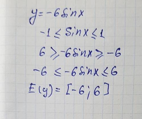 Найти область значений функции: y = -6sinx