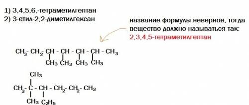 Напишите формулы 1) 3,4,5,6,-тетраметилгептан 2) 3-етил-2,2-диметилгексан