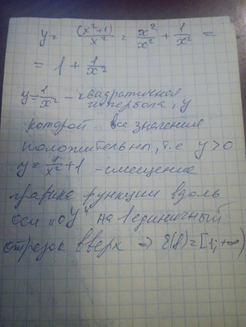 Найдите область значений функции y=(x²+1)/x² , ) если не сложно, то с решением) буду