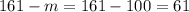 161 - m = 161 - 100 = 61