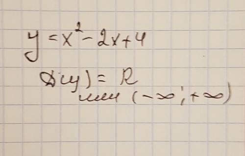 Найти область определения функции y=x^2-2x+4