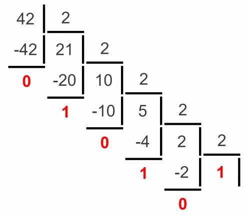 Как число 42 перевести в биты? объясните