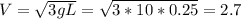 V=\sqrt{3gL}= \sqrt{3*10*0.25} =2.7