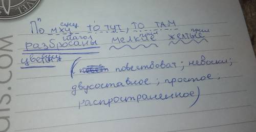 Синтаксический разбор слова по мху то тут, то там разбросаны мелкие желтые цветы