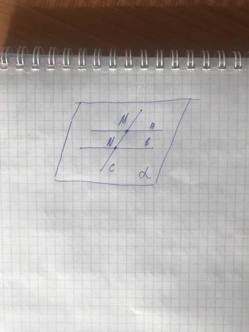 Прямая c пересекает параллельные прямые a и b. докажите, что a, b и c лежат в одной плоскости. желат