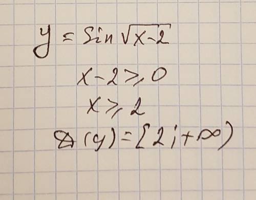 Найти область определения функции y=sin в корне х-2