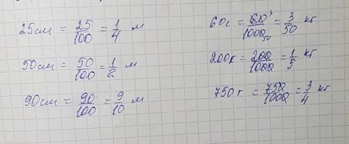 Какую часть метра составляет 25 см 50 см 90 см какую часть километра составляет 60 грамм 200 грамм 7