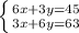 \left \{ {{6x+3y=45} \atop {3x+6y=63}} \right.