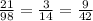 \frac{21}{98}=\frac{3}{14}=\frac{9}{42}