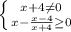 \left \{ {{x+4\neq0 } \atop {x-\frac{x-4}{x+4} \geq0}} \right.