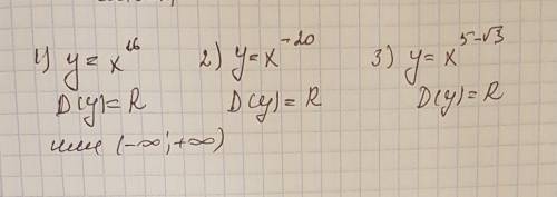 Найдите область определения и множество значений функции 1) y=x^16 2)y=x^-20 3)y=x^5-✓3