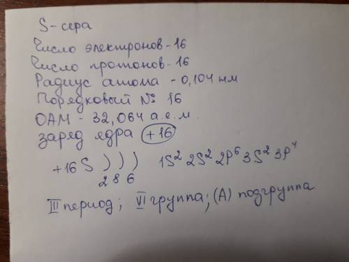 Изобратите строение атома серы.укажите положение серы в периодической системе