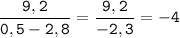 \tt\displaystyle \frac{9,2}{0,5-2,8}=\frac{9,2}{-2,3}=-4