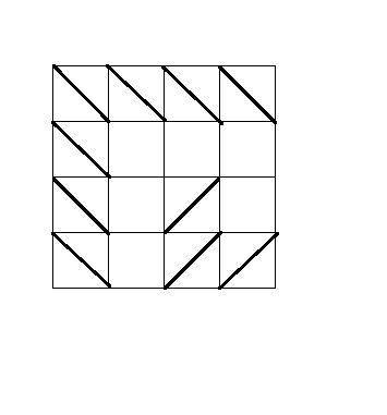 На листе клетчатой бумаги нарисован квадрат 4×4.проведите в десяти клетках квадрата по одной диогнал