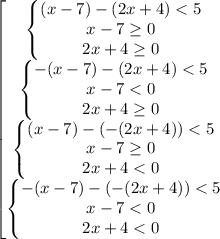 \begin{bmatrix}\left\{\begin{matrix}(x-7)-(2x+4)