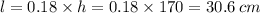 l = 0.18 \times h = 0.18 \times 170 = 30.6 \: cm