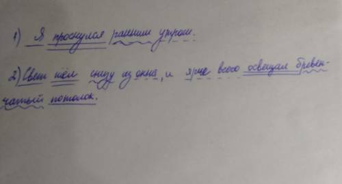 Синтаксический разбор предложений. 1)я проснулся ранним утром2)свет шёл снизу из окна,и ярче всего о