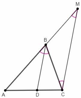 Втреугольнике abc на продолжении ab отложен отрезок bm, равный стороне bc. точки m и с соединены отр