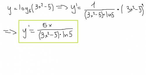 Производная функции y=log5(3x^2-5) равна..