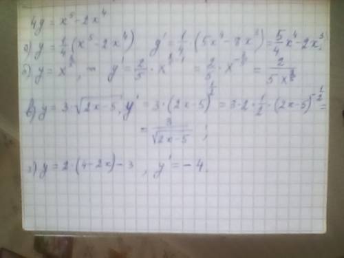 Найдите произвольную функцию 4y = x⁵ - 2x⁴ y = x⅖ y = 3√2x-5 y = 2 (4-2x) ‾ 3