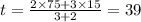 t = \frac{2 \times 75 + 3 \times 15}{3 + 2} = 39