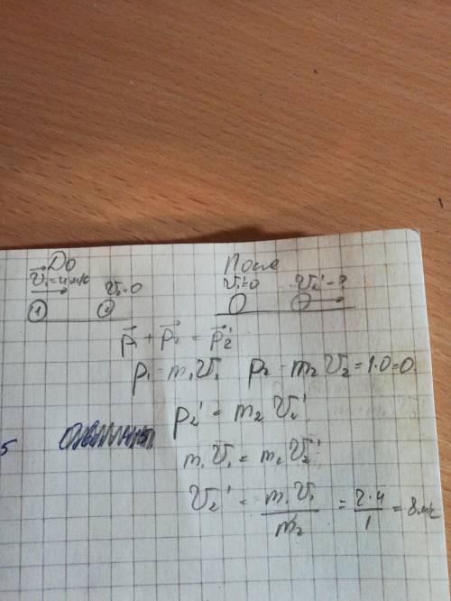 Шар двигается со скоростью 4 м/с. масса её 2 кг и она сталкивается с точно такой же неподвижной, мас