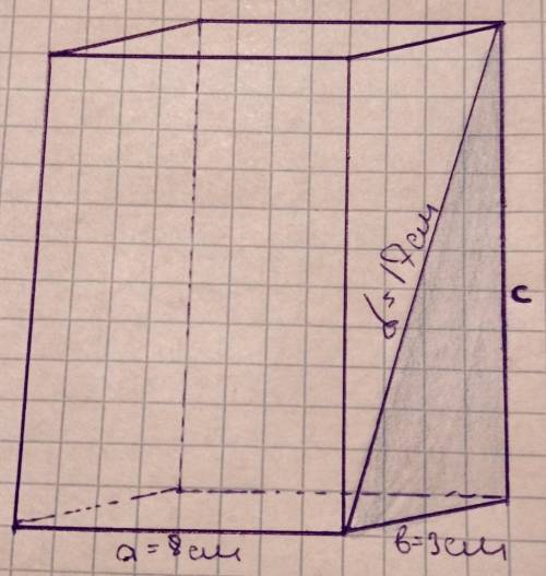Стороны основания прямоугольного параллелепипеда 8см и 3 см. диагональ большей боковой грани 17 см.