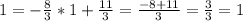 1 = -\frac{8}{3}*1 + \frac{11}{3} = \frac{-8+11}{3} = \frac{3}{3} = 1