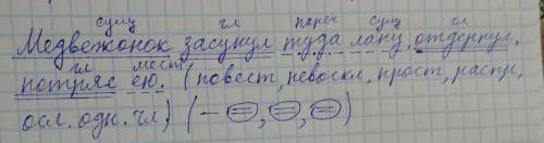 Сделай синтаксический разбор предложения: медвежонок засуну туда лапу отдернул потряс ею.