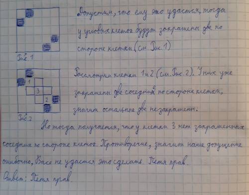 Вася пытается закрасить часть клеток квадрата 5*5 так, чтобы у каждой клетки были закрашены ровно дв